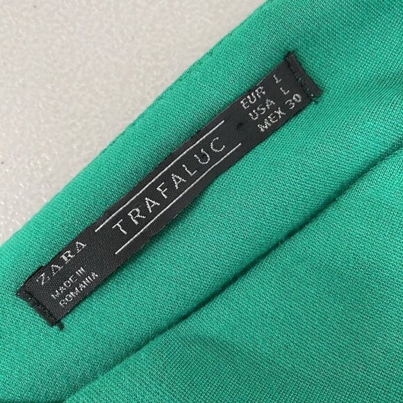 Zara Trafaluc Dress Sheath V Neck Midi Zip Detail Green Size Large L - Picture 12 of 16